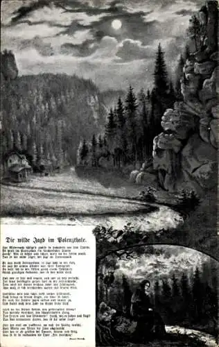 Ak Sächsische Schweiz, Sage, Die wilde Jagd im Polenztale um 1914