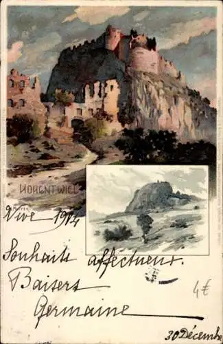 Künstler Litho Mutter, K., Singen Hohentwiel, Burgruine