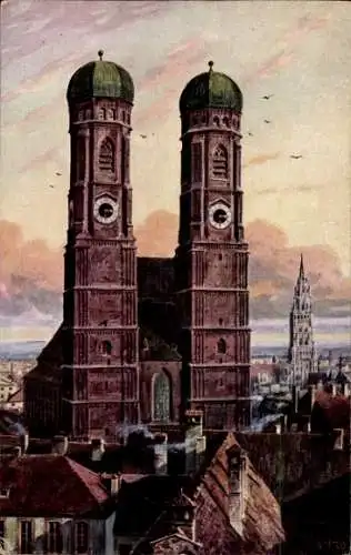Künstler Ak München Bayern, Blick auf die Frauenkirche, WIRO No. 2163