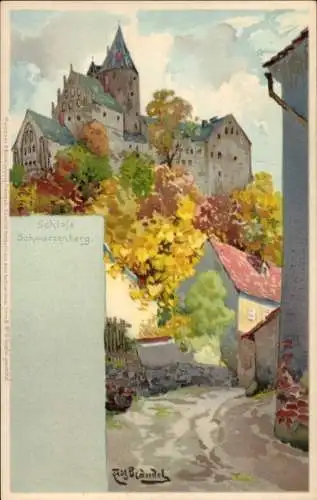 Künstler Litho Brändel, Fritz, Schwarzenberg, Blick auf das Schloss