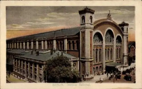 Ak Berlin Tiergarten, Stelliner Bahnhof, historische Architektur, Abendhimmel