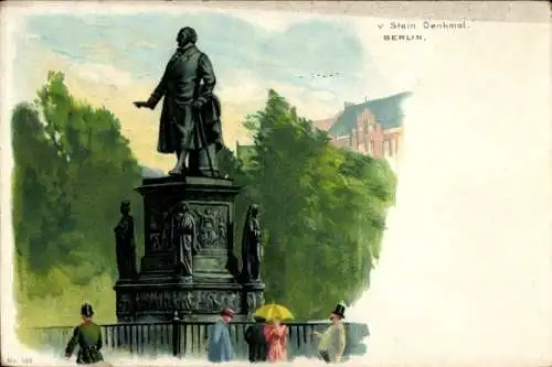 Ak Berlin Tiergarten, Statue von v. Stein, Denkmal, Parklandschaft, Spaziergänger, Berliner Ar...