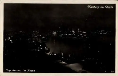 Ak Hamburg, Cap Arcona im Hafen, Nachtbeleuchtung