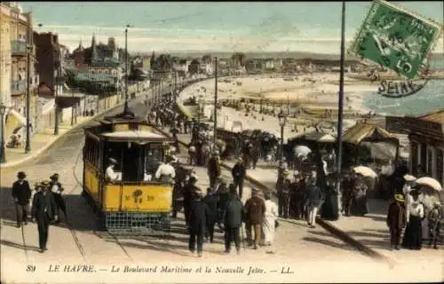 Ak Le Havre Seine Maritime, Boulevard Maritime,Neue Jetee,Strandpromenade,eine Straßenbahn