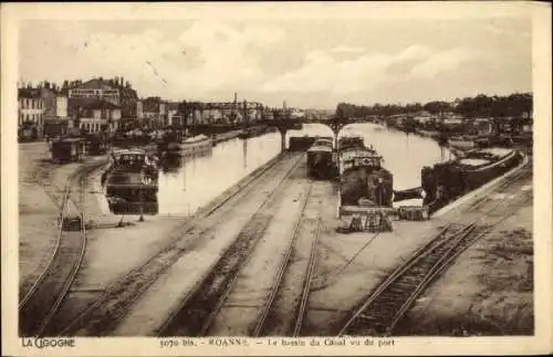 Ak Roanne Loire, Blick auf den Kanal, Hafenansicht, Schiffe, Stadtansicht