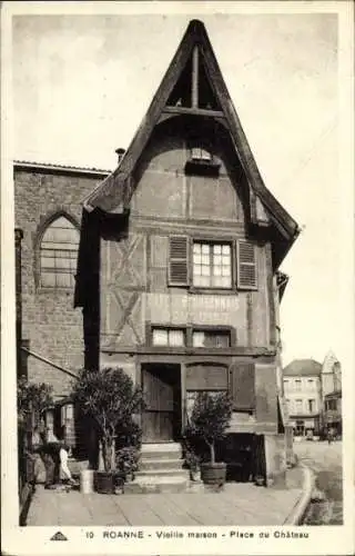 Ak Roanne Loire, Cafe Bourbonnais, alte Maison, Place du Château