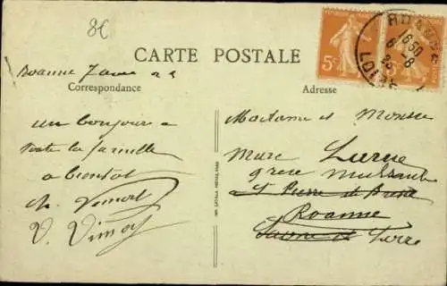 Ak Roanne Loire,  Rues Nationale et du Commerce, Place d'Armes, Straßenansicht, Straßenbahn