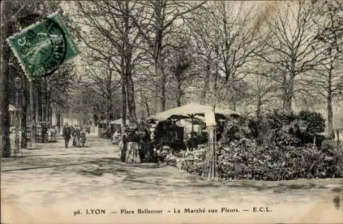 CPA Lyon Rhône, Place Bellecour, Marché aux Fleurs