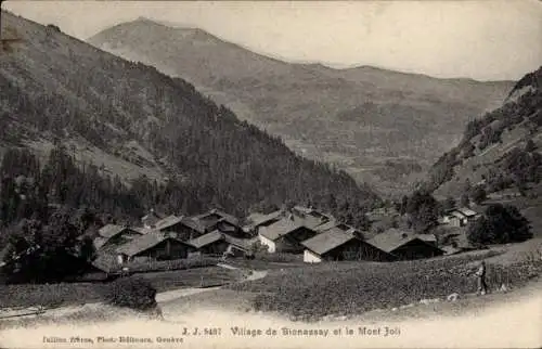 Ak Bionassay Haute Savoie, Blick auf den Ort und den Mont Joli, Häuser