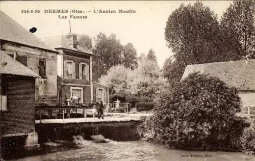 Ak Beaumont sur Oise Val d'Oise, L'Ancien Moulin, Wasser, Gebäude, Natur, Schwarz-Weiß Bild