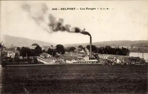 Ak Belfort Beffert Beffort Territoire de Belfort, Industrieansicht, rauchender Schornstein, Fa...