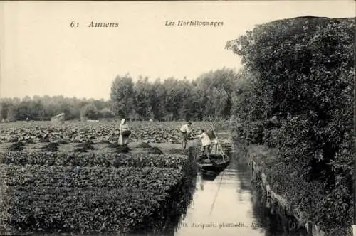 Ak Amiens Somme,  Landschaft mit Fischer, Gemüsefelder, Wasser, Natur, historische Postkarte