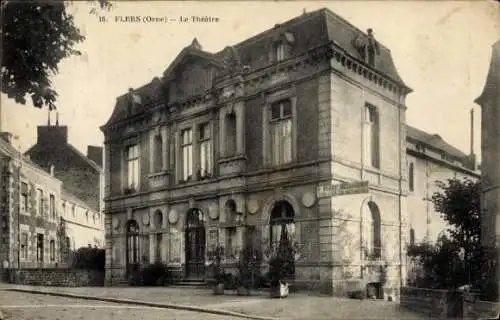Ak Flers Orne, Historisches Gebäude, Le Théâtre, Architektur, Stadtansicht, Postkarte