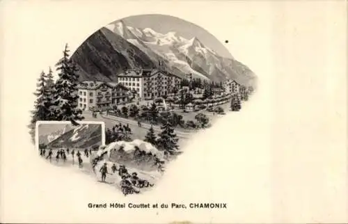 Ak Chamonix Mont Blanc Haute Savoie, Grand Hôtel Couttet et du Parc, Alpenlandschaft, Berge, r...