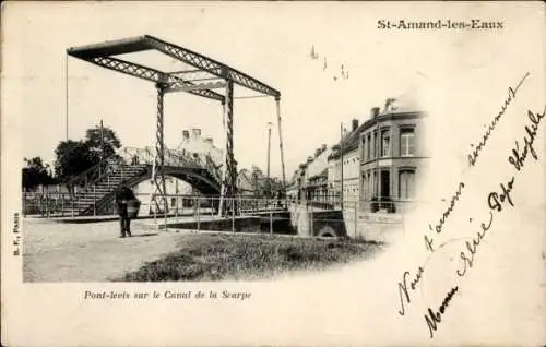 Ak Saint Amand les Eaux Nord, Zugbrücke über den Scarpe-Kanal