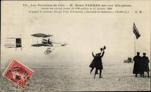 CPA Les Pionniers de l'air, M. Henri Farman sur son Aéroplane