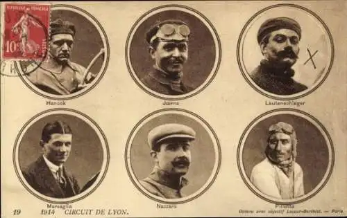 CPA Circuit de Lyon 1914, Hanook, Nazzaro, Lautenschlager, Pillotto