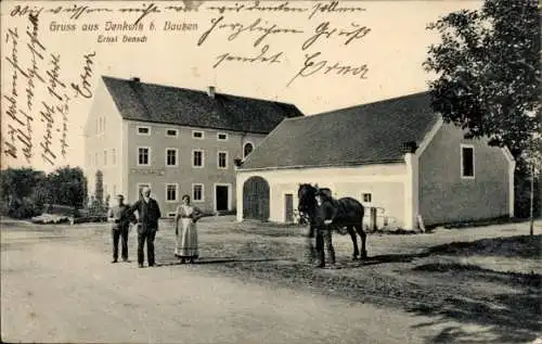 Ak Jenkwitz Bautzen Oberlausitz, Vier Personen, Haus, Pferd, Straße, Natur