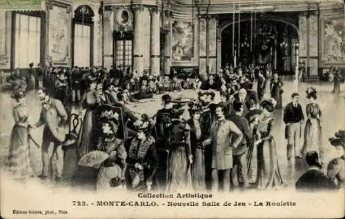 Ak Monte Carlo Monaco, Künstlerische Darstellung, Roulette, Menschen in eleganten Kleidern, opule