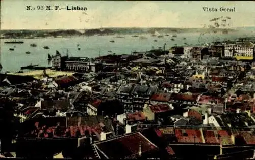 Ak Lisboa Lissabon Portugal, Vogelperspektive auf  Hafenansicht,  Architektur, klare Farben