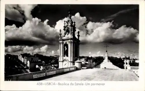 Ak Lisboa Lissabon Portugal, Basilika da Estrela, Wolken, Stadtansicht, Turmuhr