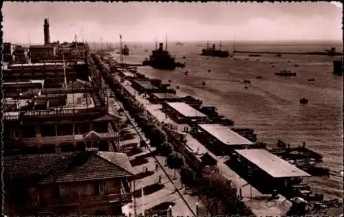 Ak Port Said Ägypten, Hafenansicht, Quai Sultan Hussein, Schiffe, Uferpromenade