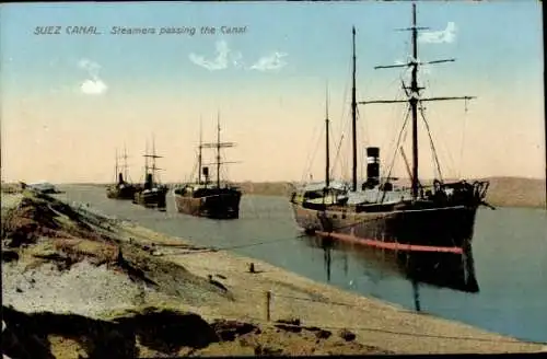 Ak Suez Ägypten, Suez Canal, Dampfer, Kanal, Wasserweg