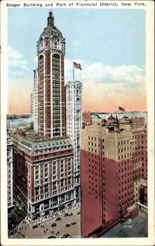 Ak Manhattan New York City USA, Singer Building, Teil des Financial District, 47 Stockwerke, 612 