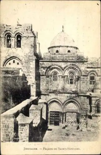 Ak Jerusalem Israel, Blick auf die Fassade von Saint-Sépulcre,  Architektur, Schwarz-Weiß-Bild