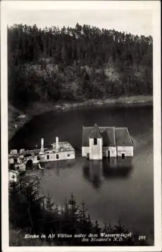 Ak Alt Völlau Vranov nad Dyjí Frain a. d. Thaya Südmähren, Kirche unterm Wasserspiegel des Stausee