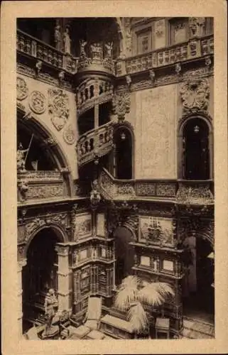 Ak Sinaia Rumänien, Innenansicht, prunkvolle Architektur, Treppen, Pflanzen