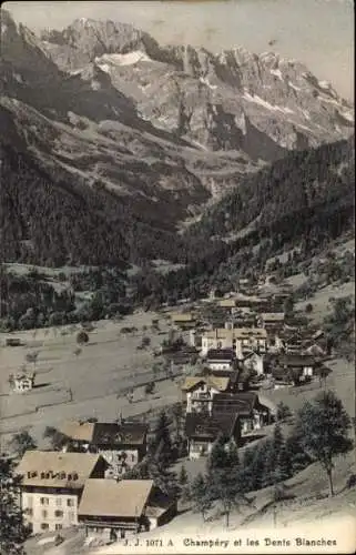 CPA Champéry Canton du Valais, ville et les Dents Blanches