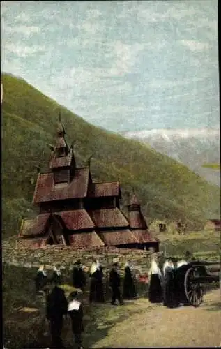 Künstler Ak Borgund Norwegen, Stabkirche