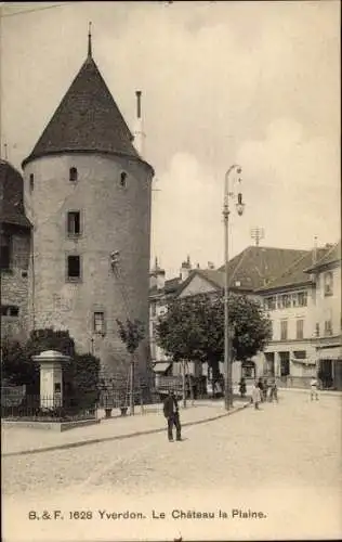 Ak Yverdon les Bains Kanton Waadt, Château la Plaine,  Architektur, Stadtansicht, Straßenansicht