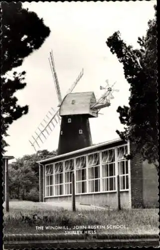 Ak Shirley Hills Croydon London, Windmühle, John Ruskin School,  schwarz-weiß Fotografie
