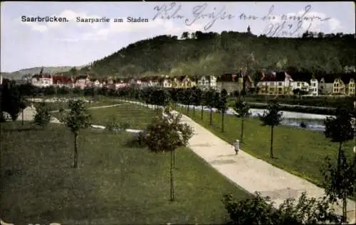 Ak Saarbrücken im Saarland, Saarpartie am Staden