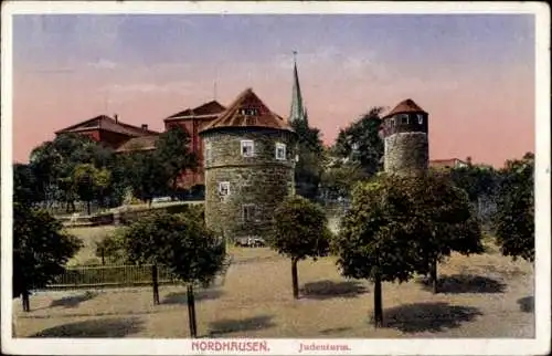 Ak Nordhausen am Harz, NORDHAUSEN, Judenturm,  Gebäude, Bäume, sanfte Farben