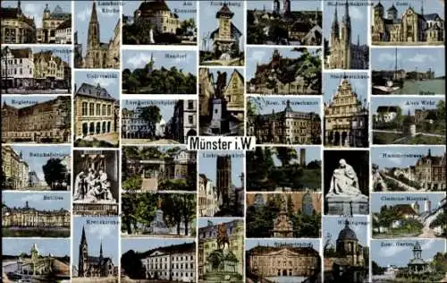 Ak Münster in Westfalen, Vielzahl von Gebäuden, Sehenswürdigkeiten, nstil-Montage, Münster i.W.