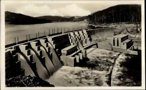 Ak Kriebstein Sachsen, Zschopau Talsperre, Sperrmauer