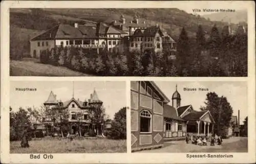 Ak Bad Orb im Spessart Hessen, Villa Victoria-Neubau, Haupthaus, Blaues Haus, Spessart-Sanatorium