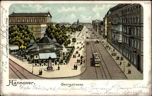Ak Hannover,  Georgstraße, Straßenbahn, Architektur, Menschen, Bäume