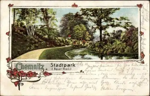 Ak Chemnitz in Sachsen, Stadtpark  Naturansicht, Fluss, Bäume