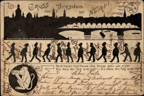 Ak Dresden Altstadt, Stadtansicht bei Nacht, Silhouetten