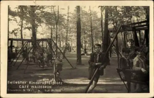 Ak Dresden Neustadt, Beliebter Kinderspielplatz, Cafe Waldesruh, Spielende Kinder, Schaukel