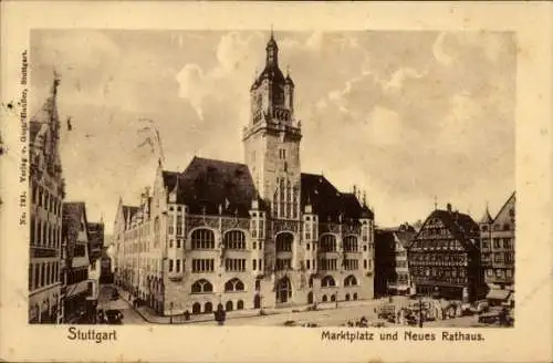 Ak Stuttgart in Württemberg, Neues Rathaus, Marktplatz