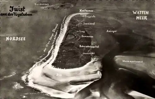 Ak Nordseebad Juist in Ostfriesland, Juist aus der Vogelschau, Norderney, Nordsee, 17 km langer S
