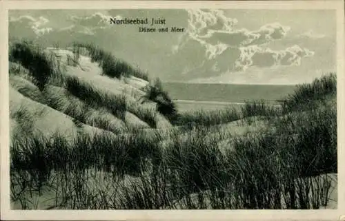 Ak Nordseebad Juist in Ostfriesland, Dünen und Meer, Nordseebad  Landschaft mit Gras und Himmel