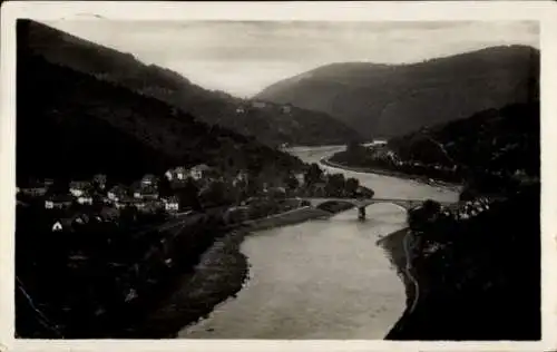 Ak Heidelberg am Neckar, Schwarz-Weiß-Ansicht eines Flusses, Brücke, Hügel, Häuser