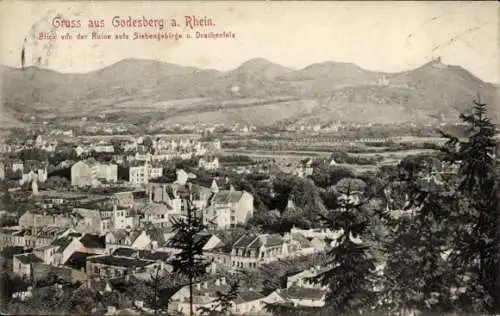 Ak Bad Godesberg Bonn am Rhein, Gruss aus Godesberg a. Rhein, Blick auf Siebengebirge, Drachenfel