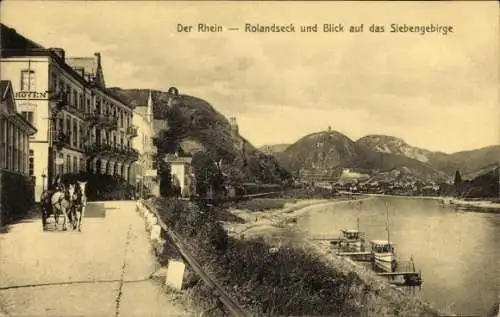 Ak Königswinter am Rhein, Der Rhein, Rolandseck, Blick auf das Siebengebirge, 2 Boote, Gebäude